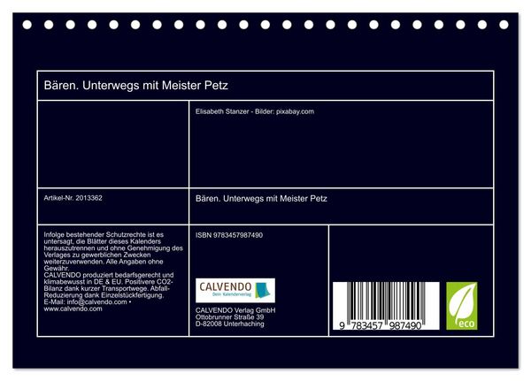 Produktbild: B&auml;ren. Unterwegs mit Meister Petz (Tischkalender 2026 DIN A5 quer), CALVENDO Monatskalender
