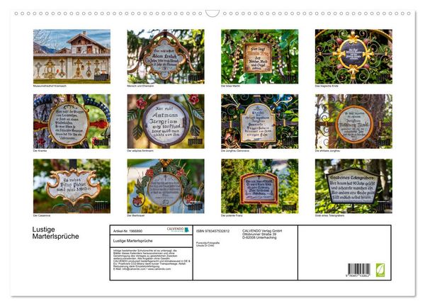 Produktbild: Lustige Marterlspr&uuml;che (Wandkalender 2026 DIN A2 quer), CALVENDO Monatskalender