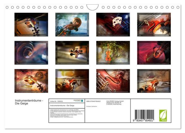Produktbild: Instrumententr&auml;ume - Die Geige (Wandkalender 2026 DIN A4 quer), CALVENDO Monatskalender