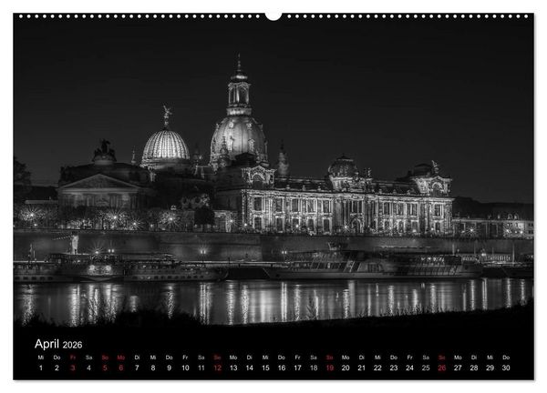 Produktbild: Dresden - Elbflorenz bei Nacht (hochwertiger Premium Wandkalender 2026 DIN A2 quer), Kunstdruck in Hochglanz