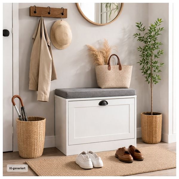 Produktbild: HTI-Living Schuhschrank Thekla 1 Klappe 60 cm Wei&szlig; mit Sitzkissen