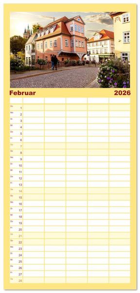 Produktbild: Familienplaner 2026 - Romantisches Erfurt - Reise durch das sch&ouml;ne Th&uuml;ringen mit 5 Spalten (Wandkalender, 21 x 45 cm) CALVENDO