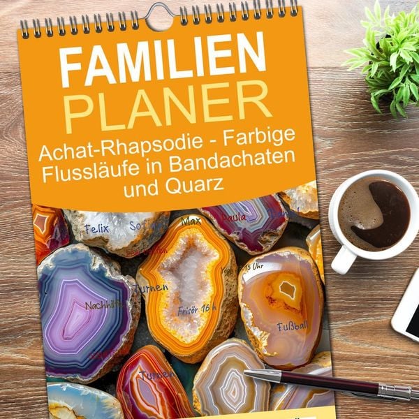 Produktbild: Familienplaner 2026 - Achat-Rhapsodie - Farbige Flussl&auml;ufe in Bandachaten und Quarz mit 5 Spalten (Wandkalender, 21 x 45 cm) CALVENDO