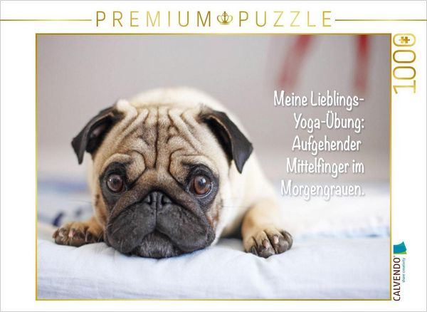 CALVENDO Puzzle Mops-Welpe liegt auf der Bettkante | 1000 Teile Lege-Größe 64x48cm Foto-Puzzle für glückliche Stunden