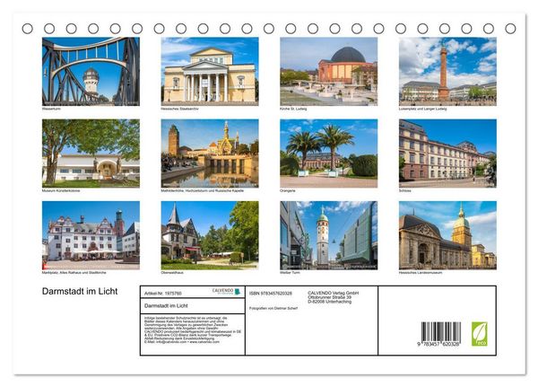 Produktbild: Darmstadt im Licht (Tischkalender 2026 DIN A5 quer), CALVENDO Monatskalender