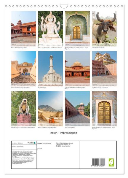 Produktbild: Indien - Impressionen (Wandkalender 2026 DIN A3 hoch), CALVENDO Monatskalender
