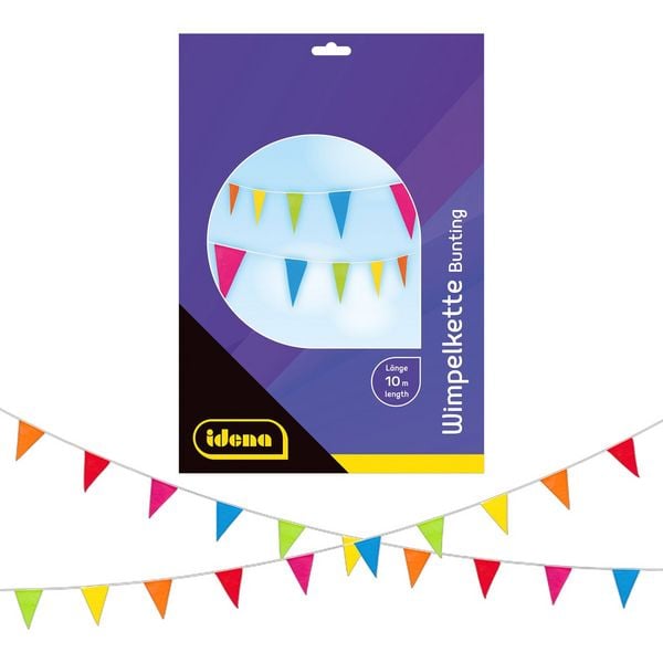 Idena Wimpelkette dreieckig mehrfarbig 10m 20 Wimpel 20x30cm