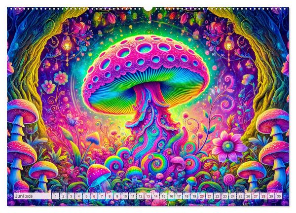 Produktbild: Psychedelische Pilze - Die bunte Welt der magischen Pilze (Wandkalender 2026 DIN A2 quer), CALVENDO Monatskalender