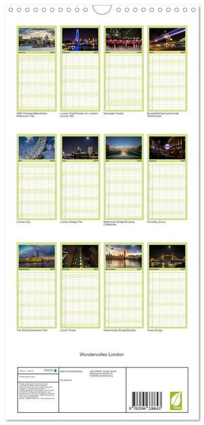 Produktbild: Familienplaner 2027 - Wundervolles London mit 5 Spalten (Wandkalender, 21 x 45 cm) CALVENDO