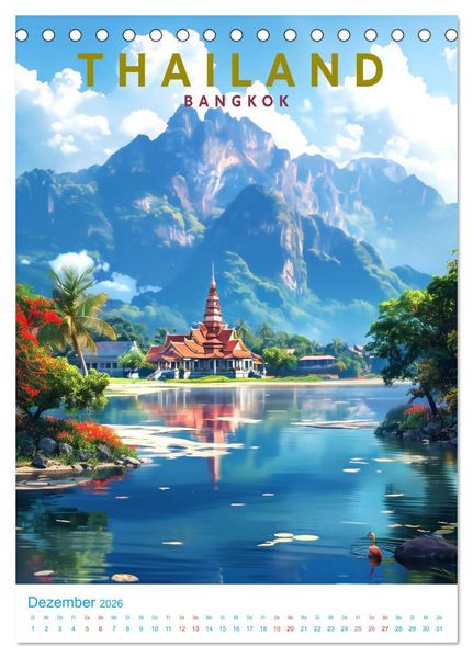 Produktbild: Thailand - Old School Poster Style (Tischkalender 2026 DIN A5 hoch), CALVENDO Monatskalender