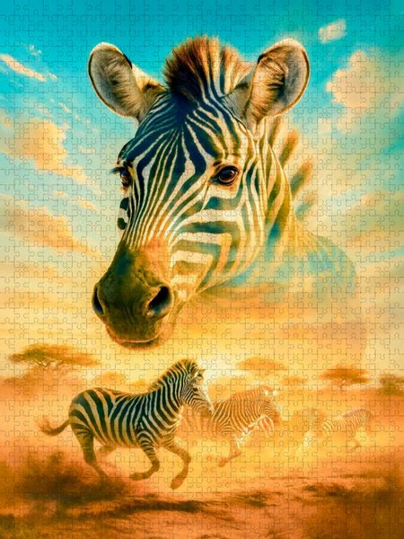 Produktbild: CALVENDO Puzzle Afrikanische Harmonie - Zebra im Streifenlicht | 1000 Teile Lege-Gr&ouml;&szlig;e 64x48cm Foto-Puzzle f&uuml;r gl&uuml;ckliche Stunden