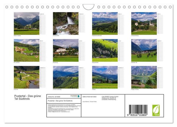 Produktbild: Pustertal - Das gr&uuml;ne Tal S&uuml;dtirols (Wandkalender 2026 DIN A4 quer), CALVENDO Monatskalender