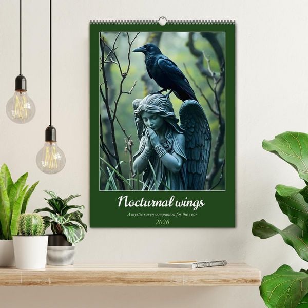 Produktbild: Nocturnal wings - A mystic raven companion for the year (Wall Calendar 2026 DIN A2 portrait), CALVENDO 12 Month Wall Calendar