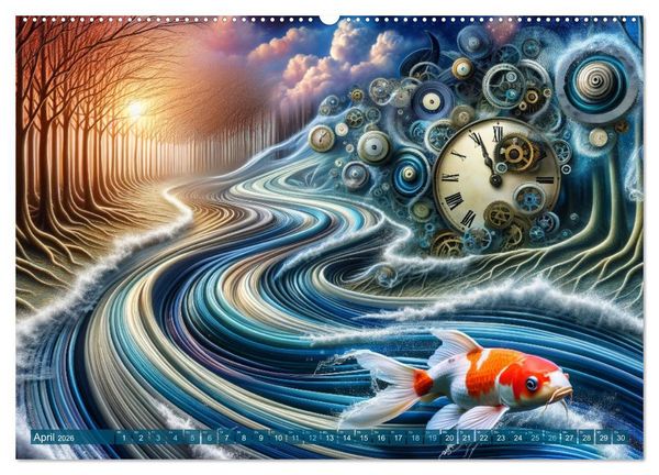 Produktbild: Klang der Stille - Kois aus der KI Dimension (hochwertiger Premium Wandkalender 2026 DIN A2 quer), Kunstdruck in Hochglanz