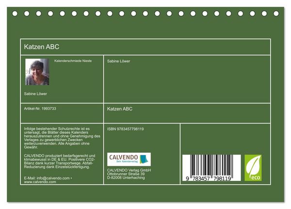 Produktbild: Katzen ABC (Tischkalender 2026 DIN A5 quer), CALVENDO Monatskalender