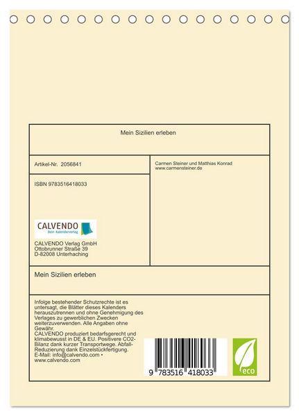 Produktbild: Mein Sizilien erleben (Tischkalender 2026 DIN A5 hoch), CALVENDO Monatskalender