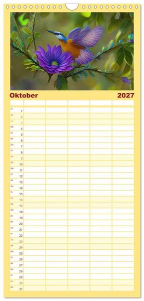 Produktbild: Familienplaner 2027 - Zauberhafte Paradiesv&ouml;gel mit 5 Spalten (Wandkalender, 21 x 45 cm) CALVENDO