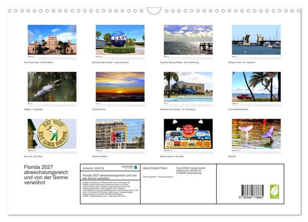 Produktbild: Florida 2027 abwechslungsreich und von der Sonne verw&ouml;hnt (Wandkalender 2027 DIN A3 quer), CALVENDO Monatskalender