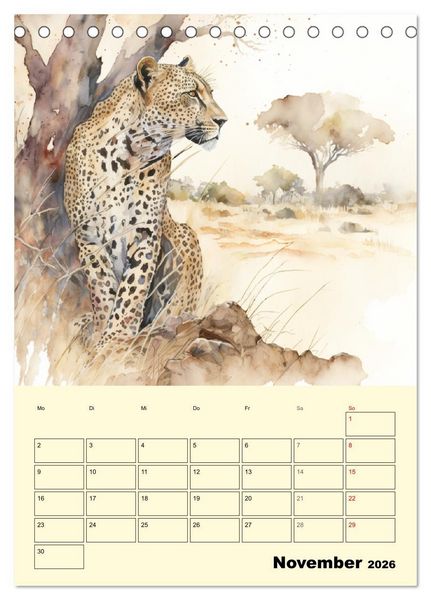 Produktbild: Sch&ouml;ne Aquarelle. Darstellungen von Afrikas Wildtieren (Tischkalender 2026 DIN A5 hoch), CALVENDO Monatskalender