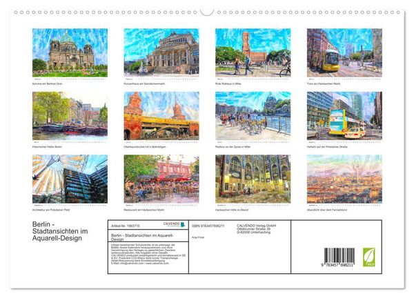 Produktbild: Berlin - Stadtansichten im Aquarell-Design (hochwertiger Premium Wandkalender 2026 DIN A2 quer), Kunstdruck in Hochglanz