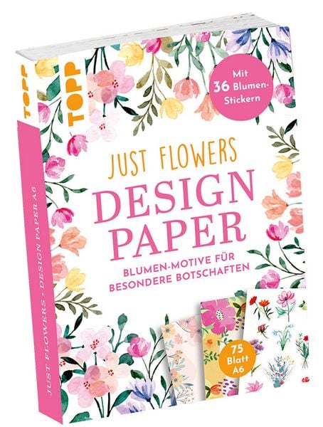 Produktbild: Design Paper Just Flowers A6 mit Blumen-Stickern