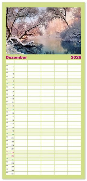 Produktbild: Familienplaner 2026 - Faszination Spiegelung - in der Natur mit 5 Spalten (Wandkalender, 21 x 45 cm) CALVENDO