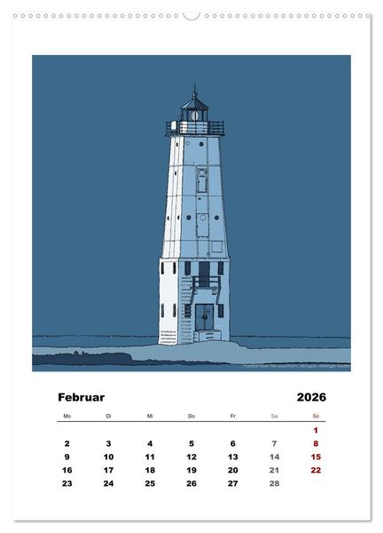 Produktbild: Leuchtt&uuml;rme der Welt - illustriert (Wandkalender 2026 DIN A2 hoch), CALVENDO Monatskalender