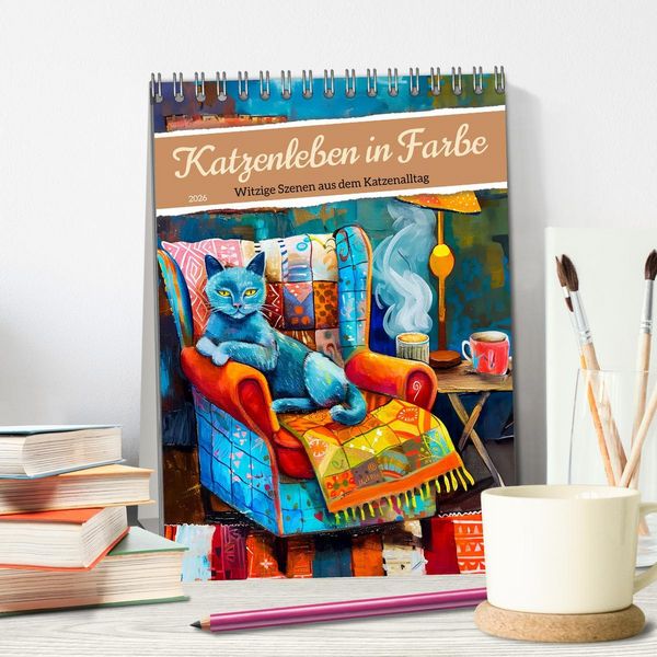 Produktbild: Katzenleben in Farbe - Witzige Szenen aus dem Katzenalltag (Tischkalender 2026 DIN A5 hoch), CALVENDO Monatskalender