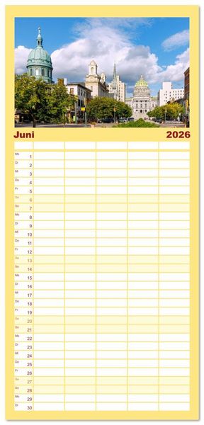 Produktbild: Familienplaner 2026 - Pennsylvania. Die Wiege der USA zwischen Tradition und Moderne mit 5 Spalten (Wandkalender, 21 x 45 cm) CALVENDO