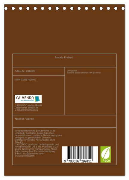 Produktbild: Nackte Freiheit (Tischkalender 2026 DIN A5 hoch), CALVENDO Monatskalender