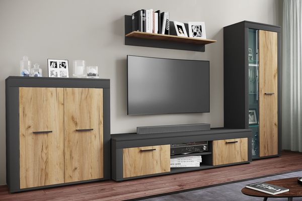 Produktbild: Schrank Vitrine Wohnzimmer Holz Glas Usilo