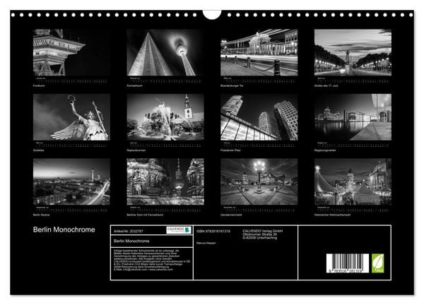 Produktbild: Berlin Monochrome (Wandkalender 2026 DIN A3 quer), CALVENDO Monatskalender