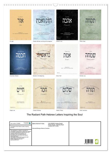 Produktbild: The Radiant Path Hebrew Letters Inspiring the Soul (Wall Calendar 2026 DIN A2 portrait), CALVENDO 12 Month Wall Calendar