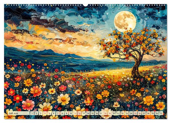 Produktbild: Blumenn&auml;chte im Mondlicht - Poesie des Himmels und der Erde (hochwertiger Premium Wandkalender 2026 DIN A2 quer), Kunstdruck in Hochglanz