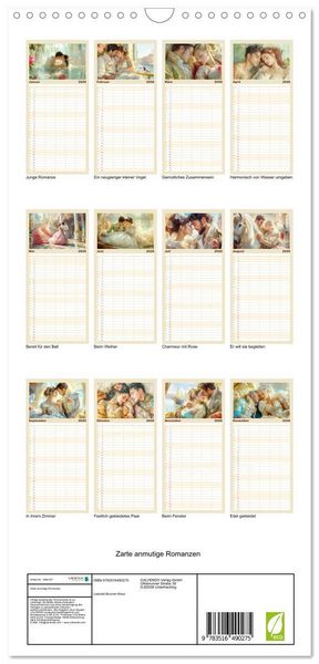 Produktbild: Familienplaner 2026 - Zarte anmutige Romanzen mit 5 Spalten (Wandkalender, 21 x 45 cm) CALVENDO