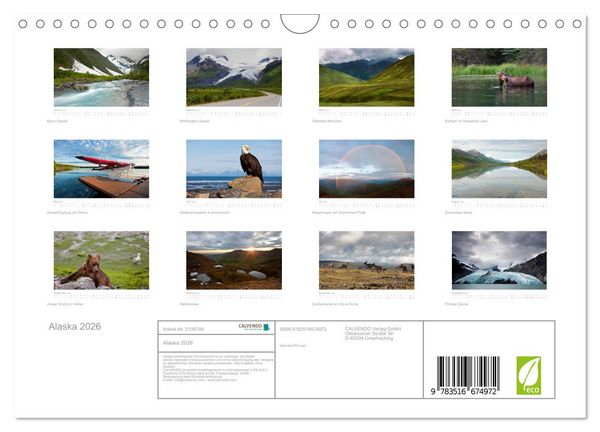 Produktbild: Alaska 2026 (Wandkalender 2026 DIN A4 quer), CALVENDO Monatskalender