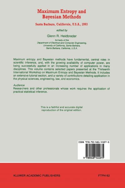Produktbild: Maximum Entropy and Bayesian Methods Santa Barbara, California, U.S.A., 1993