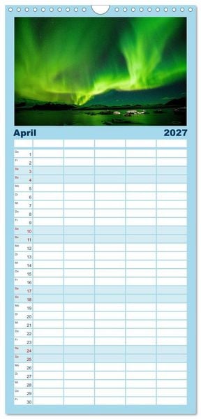 Produktbild: Familienplaner 2027 - Magische Polarlichter der Erde mit 5 Spalten (Wandkalender, 21 x 45 cm) CALVENDO