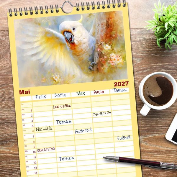 Produktbild: Familienplaner 2027 - Kakadus. Papageien an Australiens K&uuml;ste mit 5 Spalten (Wandkalender, 21 x 45 cm) CALVENDO