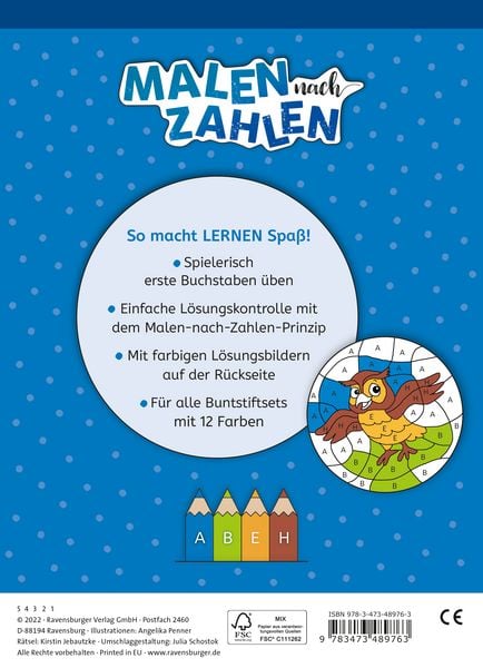Produktbild: Malen nach Zahlen - Vorschule: Erste Buchstaben