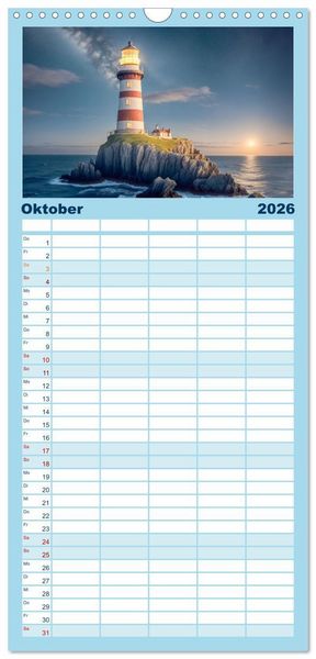 Produktbild: Familienplaner 2026 - Nach Hause finden, die Leuchtt&uuml;rme mit 5 Spalten (Wandkalender, 21 x 45 cm) CALVENDO