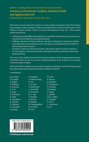 Produktbild: Seminar on Stochastic Analysis, Random Fields and Applications VII