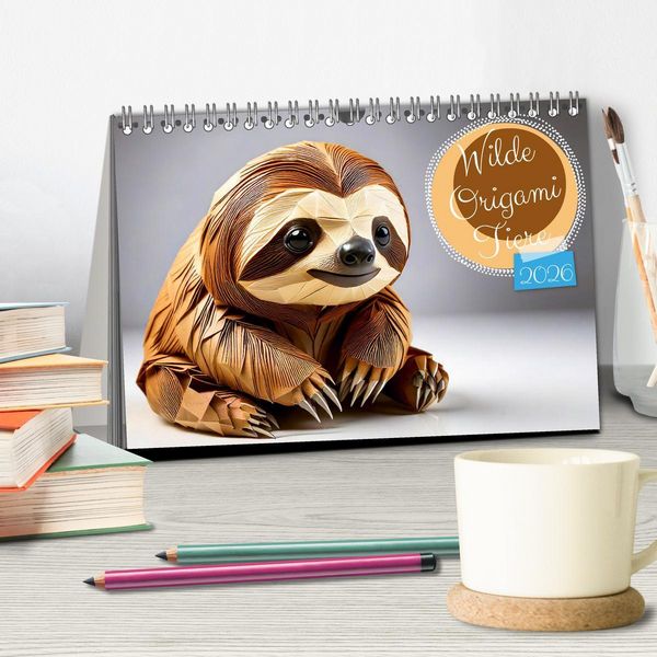 Produktbild: Wilde Origami Tiere (Tischkalender 2026 DIN A5 quer), CALVENDO Monatskalender