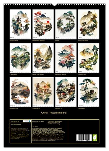 Produktbild: China - Aquarellmalerei (hochwertiger Premium Wandkalender 2026 DIN A2 hoch), Kunstdruck in Hochglanz