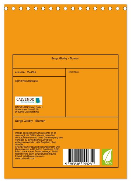 Produktbild: Serge Gladky - Blumen (Tischkalender 2026 DIN A5 hoch), CALVENDO Monatskalender