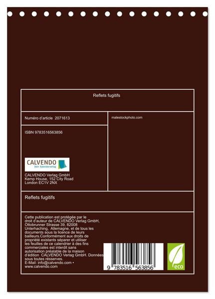 Produktbild: Reflets fugitifs (Calendrier de bureau 2026 DIN A5 horizontal), CALVENDO calendrier mensuel