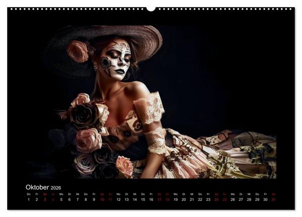Produktbild: Festliche Dia de Muertos Portr&auml;ts (hochwertiger Premium Wandkalender 2026 DIN A2 quer), Kunstdruck in Hochglanz