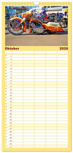 Produktbild: Familienplaner 2026 - BEST OF HARLEY-DAVIDSON BAGGER-STYLE mit 5 Spalten (Wandkalender, 21 x 45 cm) CALVENDO