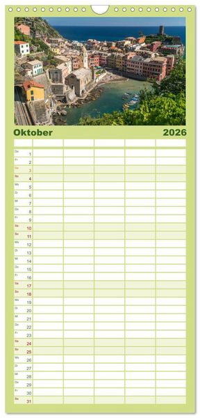 Produktbild: Familienplaner 2026 - Die Italienische Riviera - Ligurien mit 5 Spalten (Wandkalender, 21 x 45 cm) CALVENDO