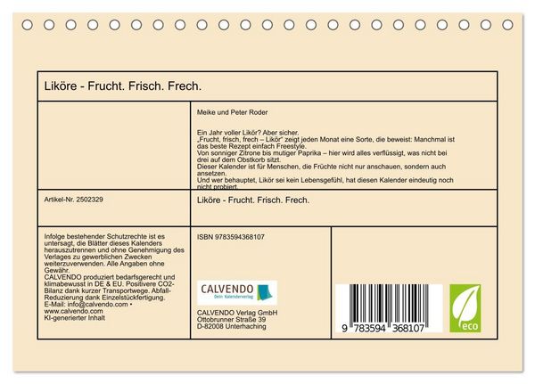 Produktbild: Lik&ouml;re - Frucht. Frisch. Frech. (Tischkalender 2027 DIN A5 quer), CALVENDO Monatskalender
